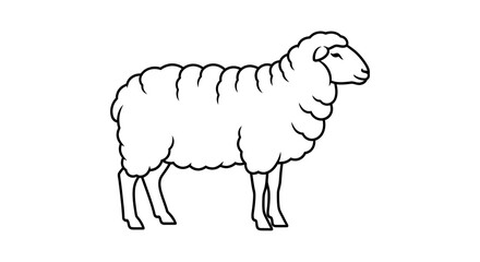 Simple black and white line drawing of a sheep standing sideways. © Haroh