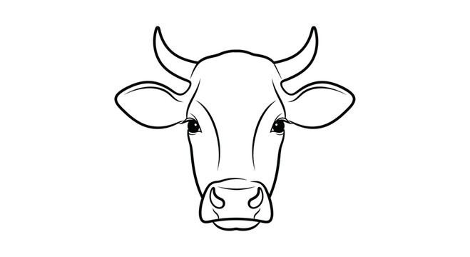 Simple Line Art Drawing of a Cows Head.