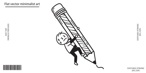 Creative boy riding giant pencil drawing inspiration