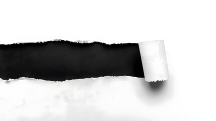 Obraz premium Horizontal torn paper hole with black background isolated on white
