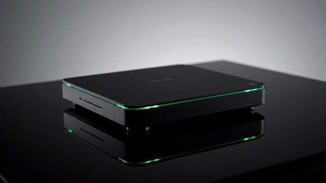 A sleek, eco-friendly computer on a reflective surface, representing sustainable technology and green computing for net-zero data and esg reporting.