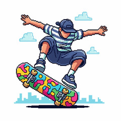 Skateboarder Performing Trick in Mid Air.