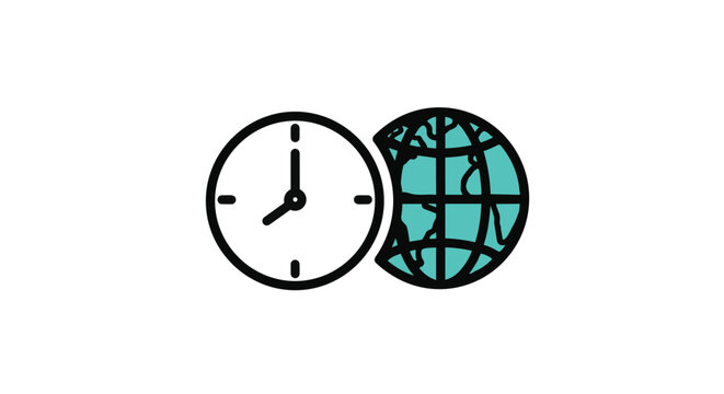A clock and globe icon