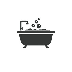 Bathtub Icon with Bubbles for Bathroom and Cleanliness