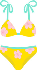 Cute Yellow Floral Bikini Set Flat Summer Swimwear Illustration