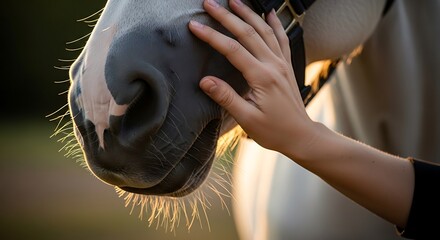 Gentle Hand Touching Horse's Nose During Horse Protection Day Celebrations