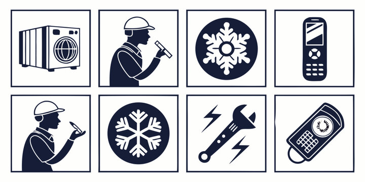 A collection of icons representing various industrial and mechanical tools and equipment Vector