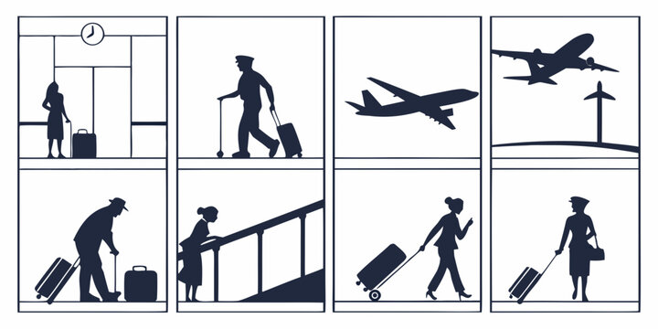 Illustrations of various activities and objects in a sequence Vector