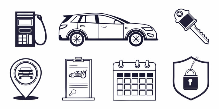 Illustrations of various transportation and travel-related icons. Vector