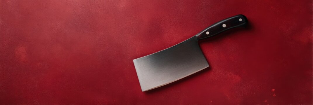Stainless steel cleaver knife on red background