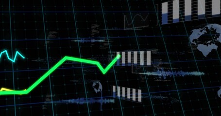Displaying neon green jagged line graph on data dashboard, with yellow segment and white gray bars