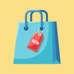 Blue Shopping Bag with Red Label.