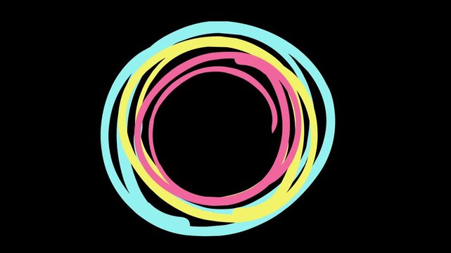 Animated abstract pastel circle rings with rough hand drawn lines, colorful minimalist swirl design.