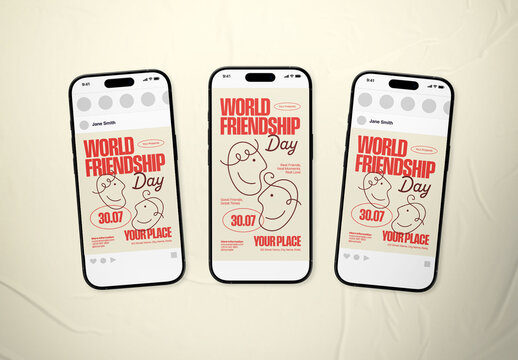 Beige Orange Bold Illustration World Friendship Day Social Media