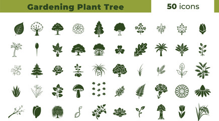 Gardening plant tree icons set for landscaping and botanical designs