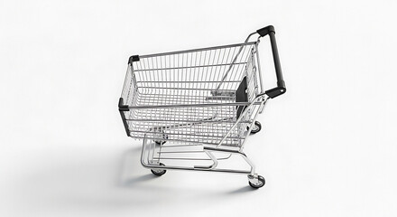 Empty shopping cart on white background for retail and commerce concepts