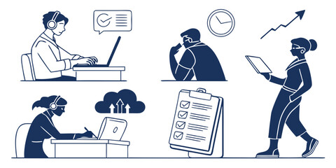 A diverse group of people engaged in various activities and interactions. Vector