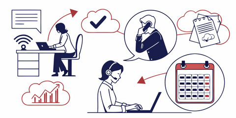 Diverse professionals engaged in various business and planning activities Vector