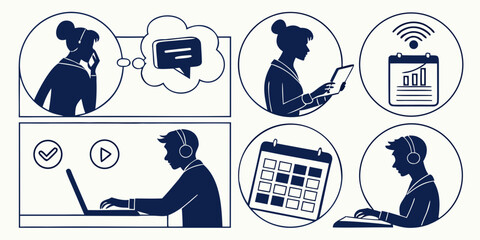 Illustrations of various cybersecurity threats and safety measures. Vector