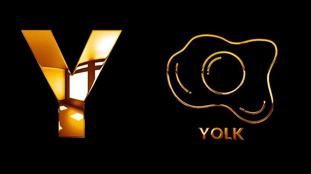 Capital Y for yolk text design with golden shine animation video