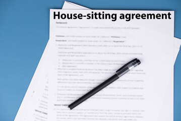 Obraz premium House sitting agreement document on desk, legal contract for property care during homeowner’s absence, symbol of trust, responsibility, and home security.