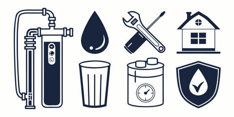 Icons representing various services including water, waste, and home maintenance. Vector