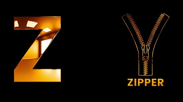 Capital Z for zipper text design with golden shine animation video