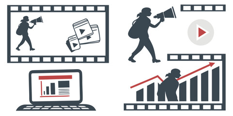 Illustrations of a film production process and marketing analysis Vector