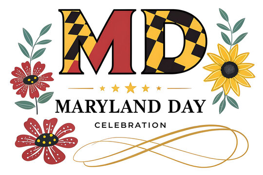 Maryland Day Celebration Logo With MD Flag Letters And Black-Eyed Susan Flower

