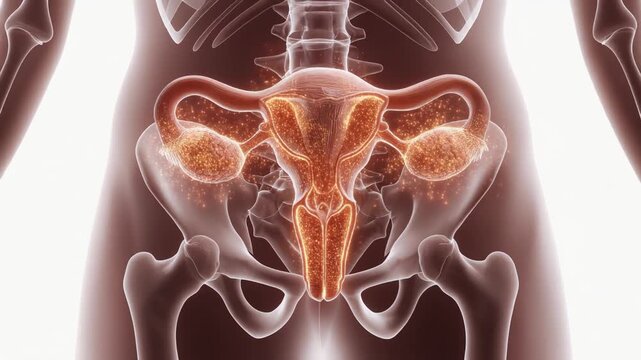 Understanding female reproductive system with focus on ovaries and hormone release in transparent body