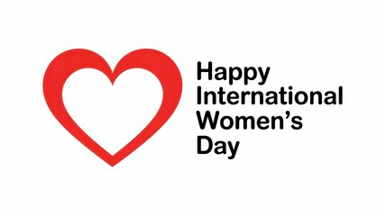 High quality photo of Happy International Women's Day text with red heart icon isolated on white background