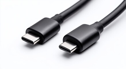 Two black USB-C cables, angled on a white surface, showcasing the port ends