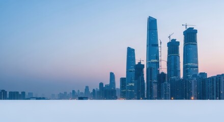 Fototapeta premium Modern Skyline with Skyscrapers at Dusk in Urban Environment