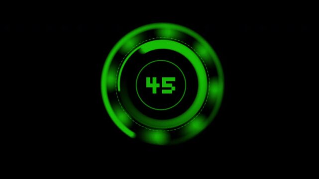 Futuristic Green Digital Count-up Timer HUD Interface on Black Background