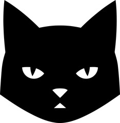 Black cat head with white eyes and nose. Flat style animal silhouette. Halloween or pet shop concept. Vector icon for logo and symbol