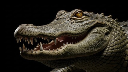 Fototapeta premium A close-up of a crocodile's face with its mouth open showing sharp teeth