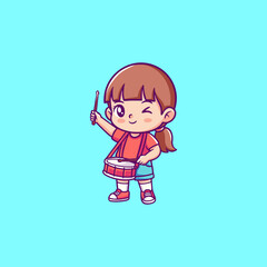Girl Playing Drum Illustration