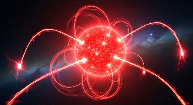 Abstract Red Atom Model with Electrons.
