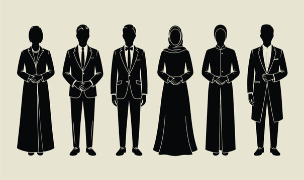 Religious Clergy Figures Silhouettes Diverse Faith Leaders Professional Illustration