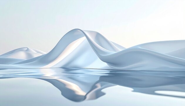 A thin sheet of white fabric or paper floats, forming delicate, elegant folds in the air. The material curves gracefully along the frame, creating a soft wave-like shape with subtle shadows and soft h