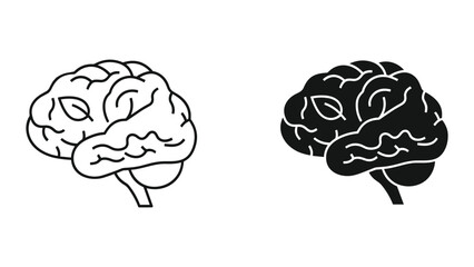 Outline and Silhouette Brain Icons with Leaf Symbol, Isolated on White © SHAHRIYAR RASEL