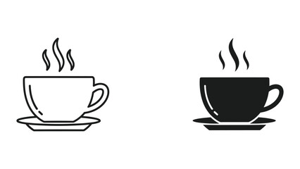 Obraz premium Hot Coffee Cup Icon Set: Line Art and Silhouette