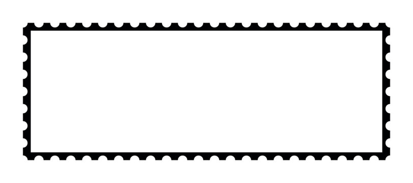 Long horizontal postage stamp frame isolated on transparent background, blank postal banner template with perforated border, vintage philately mockup design element for branding packaging