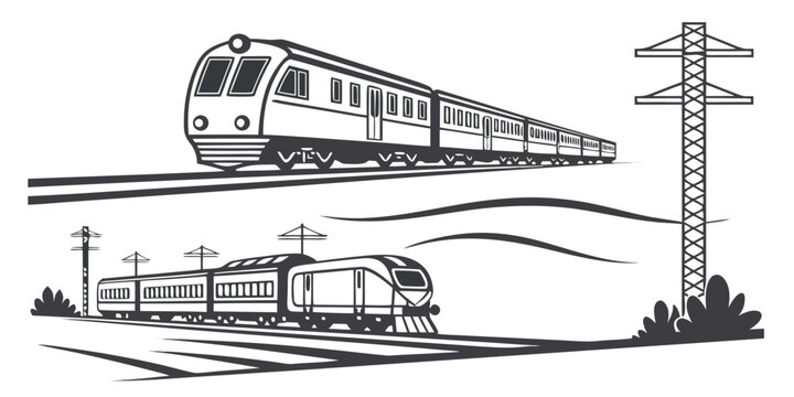 A vintage train and a modern train traveling on parallel tracks Vector
