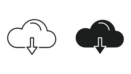 Obraz premium Cloud Download Icons: Outline and Solid Black
