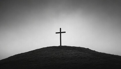 Simple Wooden Cross on a Hill for Good Friday Crucifixion Concept
