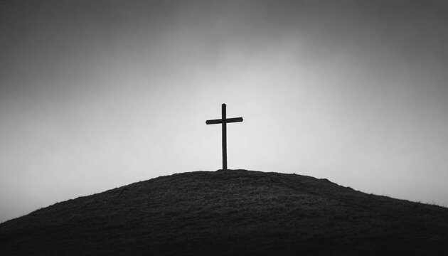 Simple Wooden Cross on a Hill for Good Friday Crucifixion Concept
