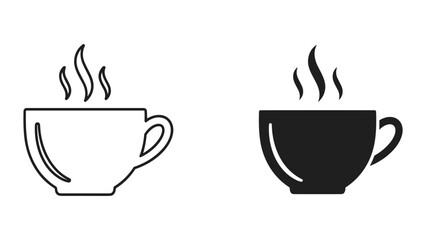 Obraz premium Hot Coffee Cup Icons: Outline and Solid Silhouette with Steam