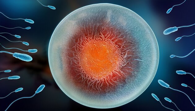 microscopic view of sperm penetrating an egg cell during fertilization process