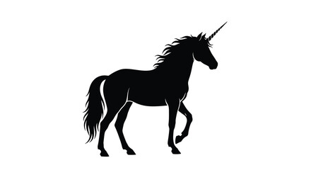 A majestic unicorn stands in profile a striking black silhouette © MSTALYA